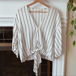 Striped Flowy Tie Front Blouse